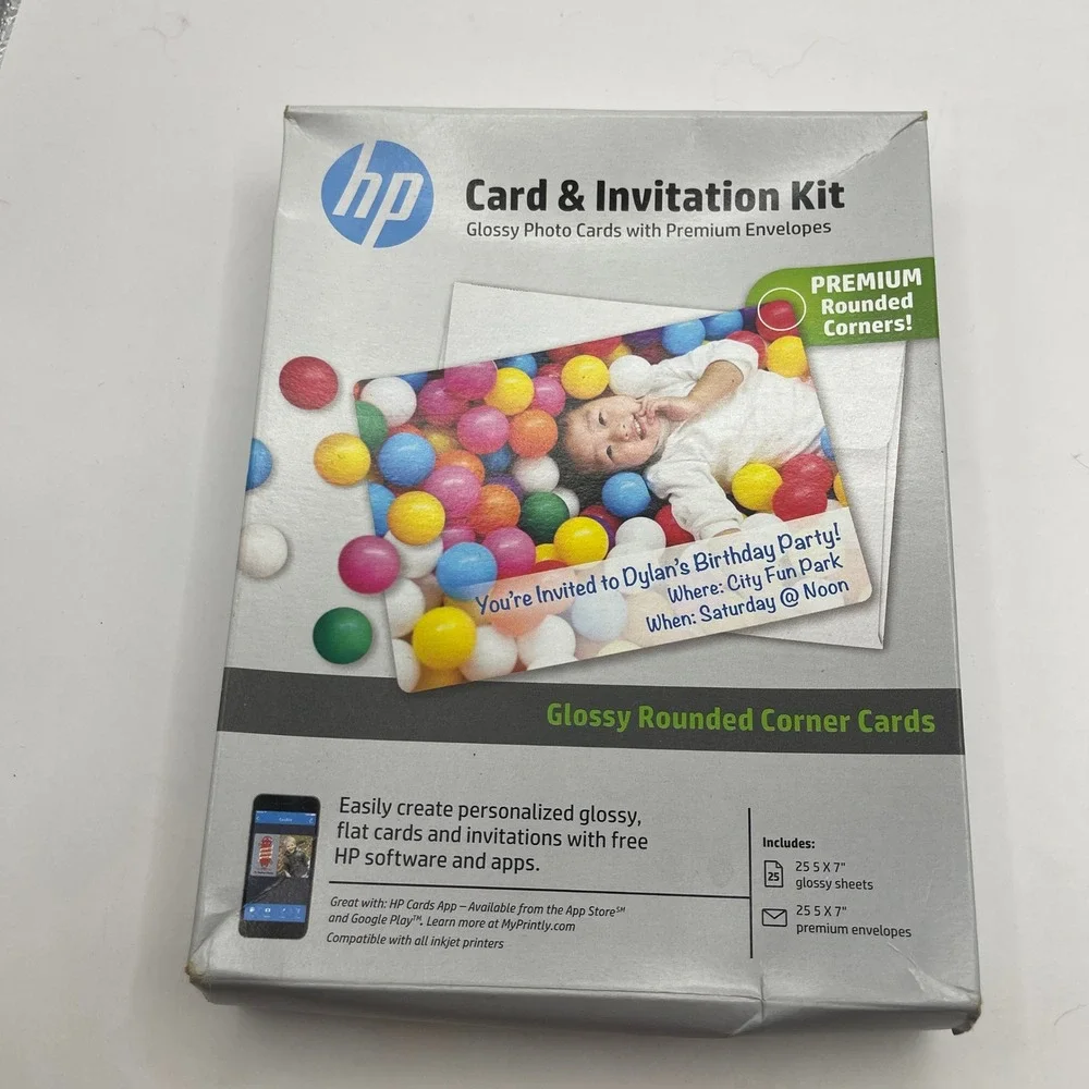 HP Card and Invitation Kit Glossy 5x7 Rounded Corner Inkjet Photo Paper K6B84A
